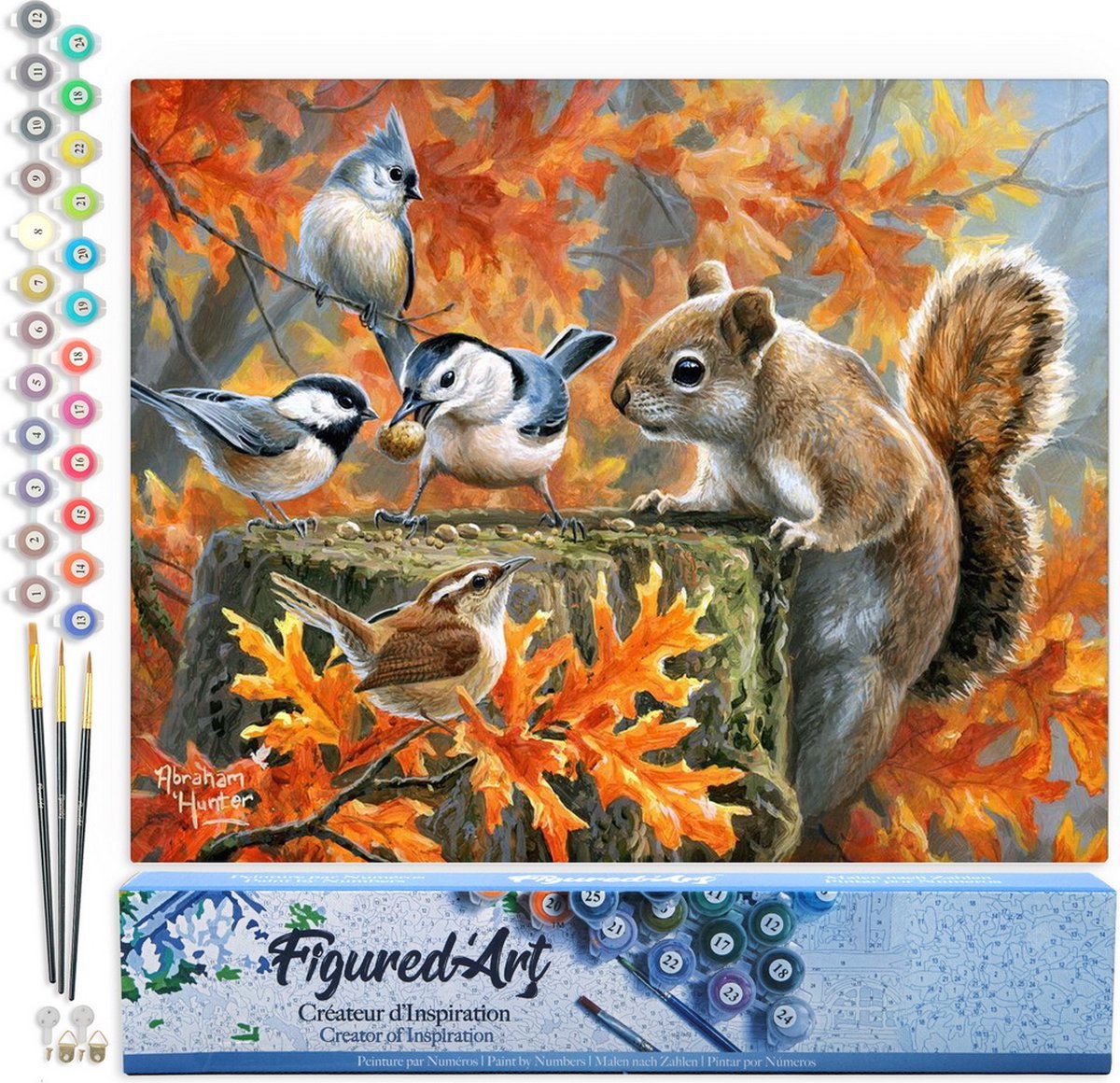 FiguredArt Schilderen op Nummer Volwassenen canvas Eekhoorn - Handwerk acrylverf Kit DIY Compleet - 40x50cm zonder frame